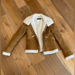 Zara woman tan suede moto jacket size small